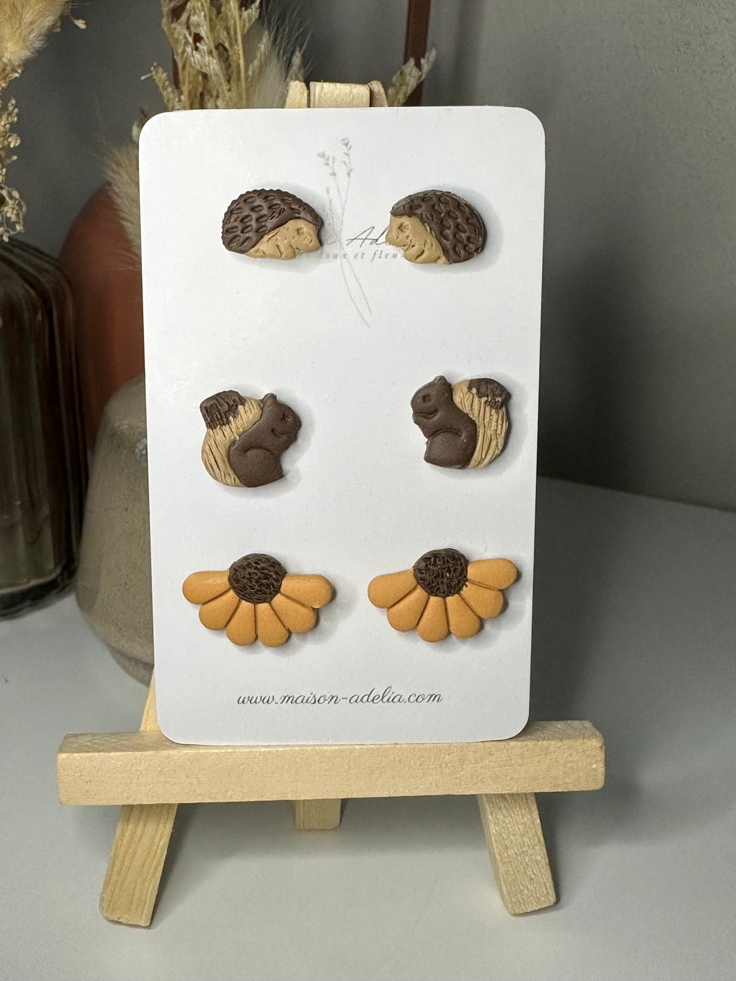 Coffret Pika, Noisette & Sunny | Boucles d'oreilles en argile polymère